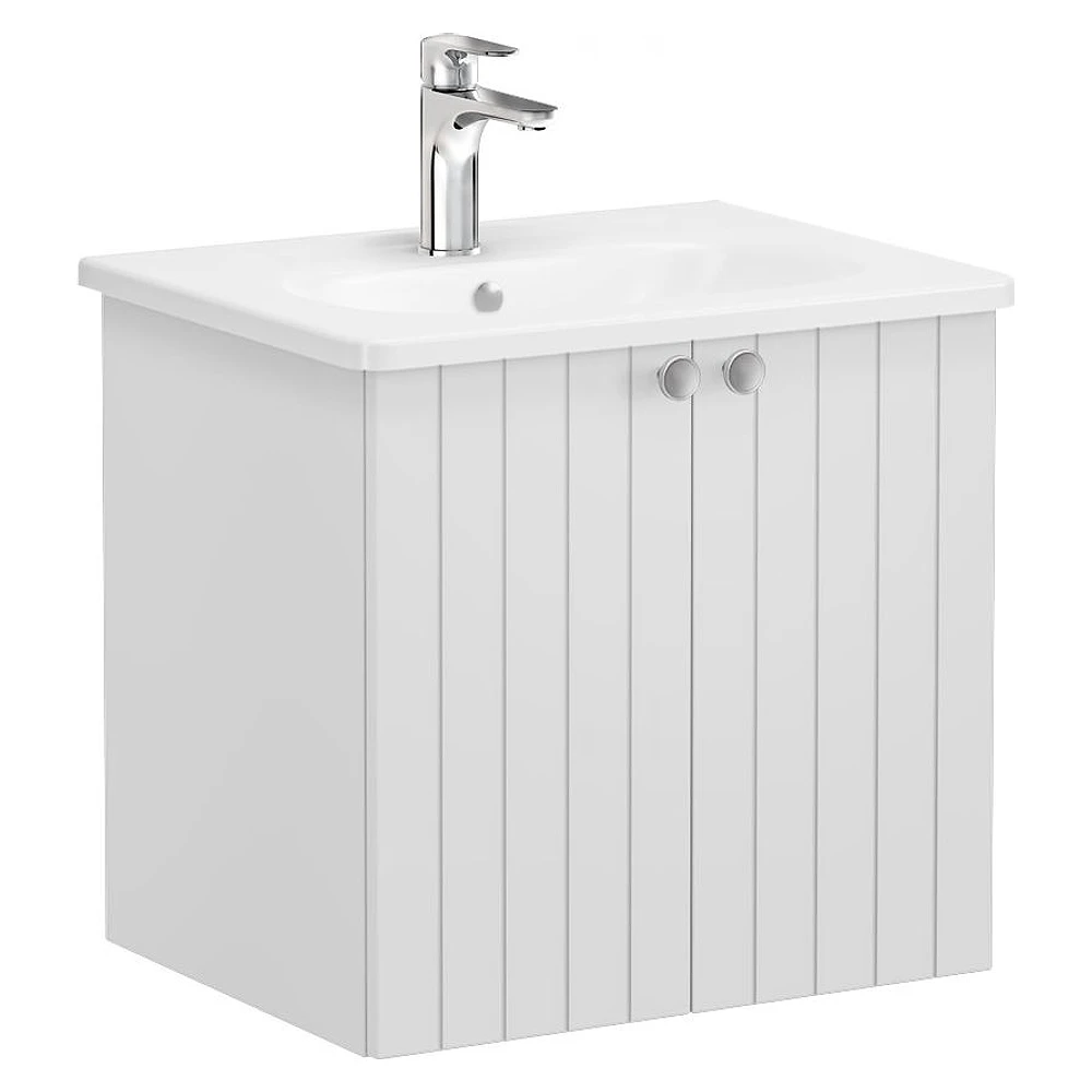 Vitra Root Groove 60 Cm Mat Açık Gri İki Kapaklı Yuvarlak Lavabolu Lavabo Dolabı