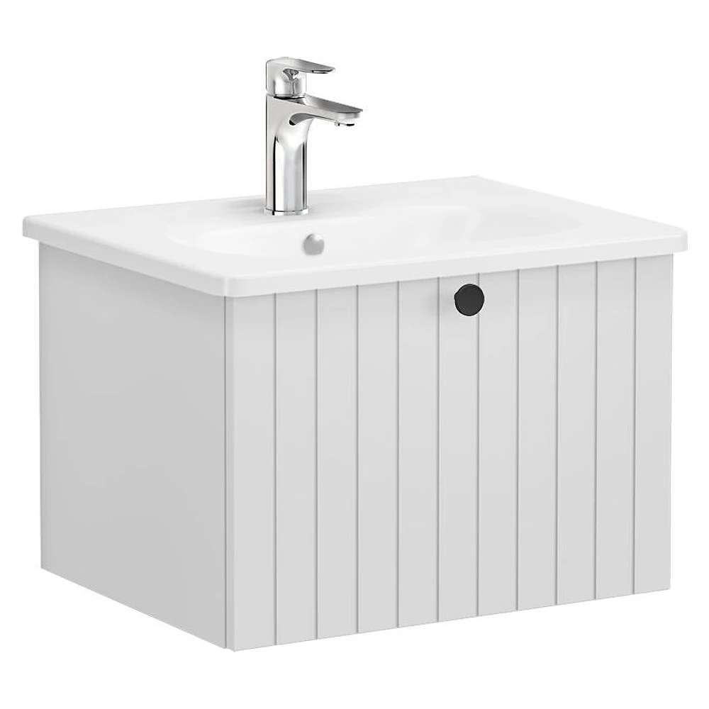 Vitra Root Groove 60 Cm Mat Açık Gri Tek Çekmeceli Yuvarlak Lavabolu Lavabo Dolabı
