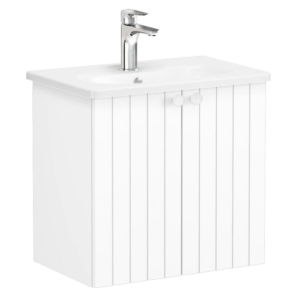 Vitra Root Groove 60 Cm Mat Beyaz İki Kapaklı Dar Yuvarlak Lavabolu Lavabo Dolabı