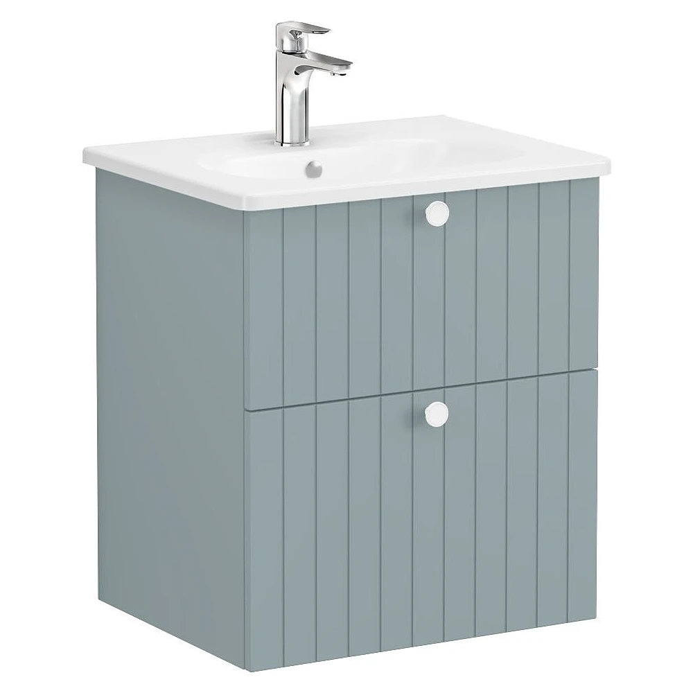 Vitra Root Groove 60 Cm Mat Fiyord Yeşili İki Çekmeceli Yuvarlak Lavabolu Lavabo Dolabı
