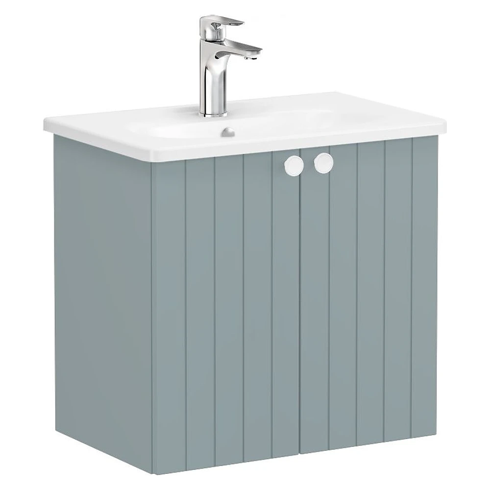 Vitra Root Groove 60 Cm Mat Fiyord Yeşili İki Kapaklı Dar Yuvarlak Lavabolu Lavabo Dolabı