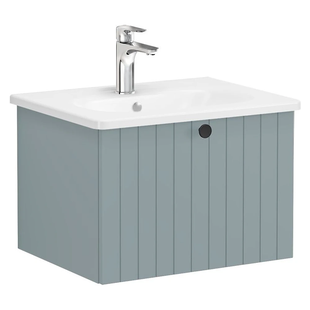 Vitra Root Groove 60 Cm Mat Fiyord Yeşili Tek Çekmeceli Yuvarlak Lavabolu Lavabo Dolabı