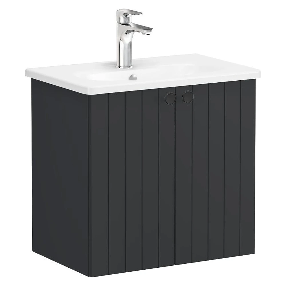 Vitra Root Groove 60 Cm Mat Grafit İki Kapaklı Dar Yuvarlak Lavabolu Lavabo Dolabı