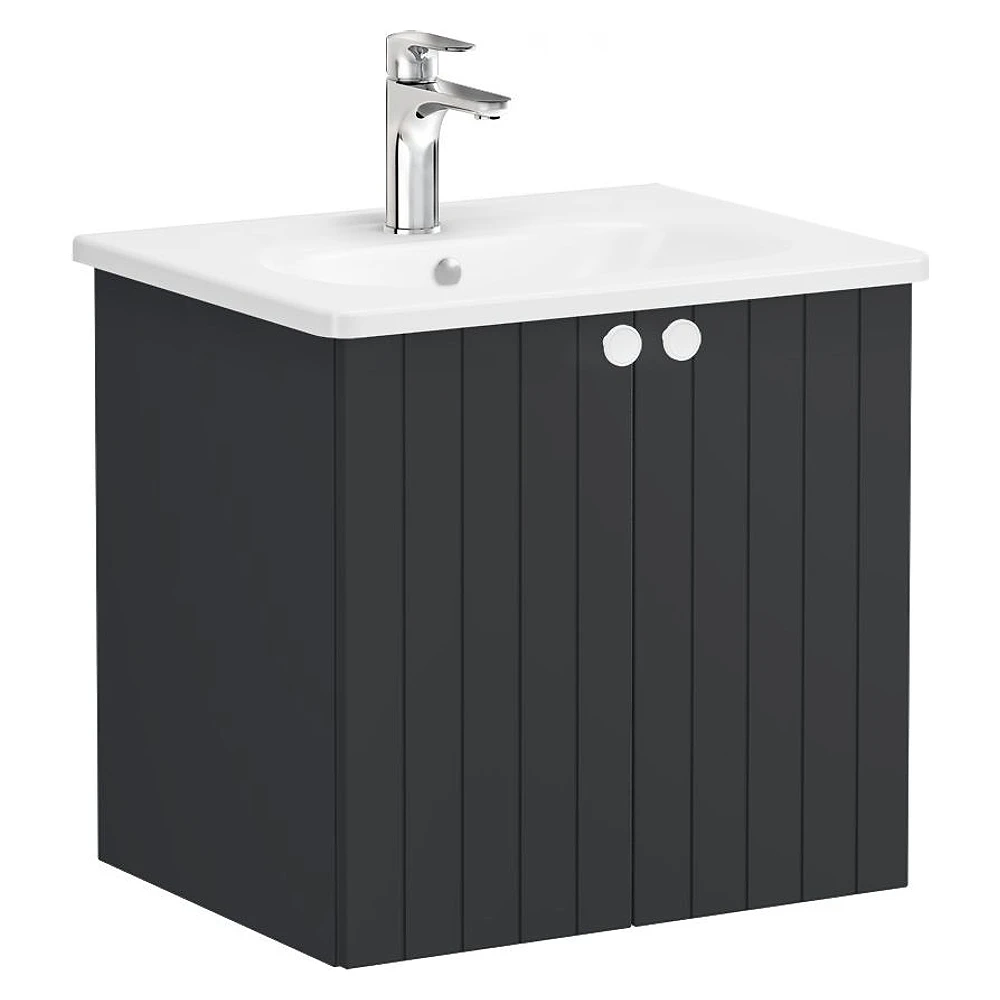 Vitra Root Groove 60 Cm Mat Grafit İki Kapaklı Yuvarlak Lavabolu Lavabo Dolabı