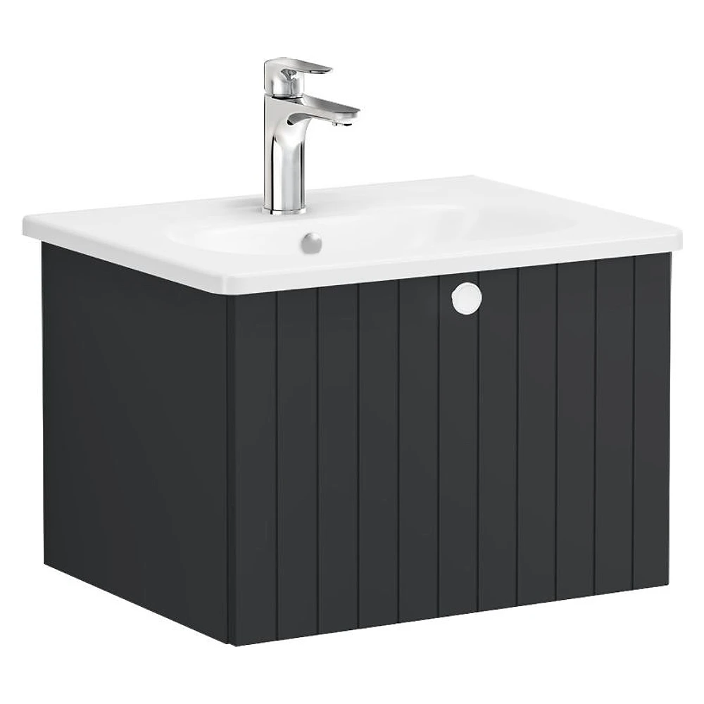 Vitra Root Groove 60 Cm Mat Grafit Tek Çekmeceli Yuvarlak Lavabolu Lavabo Dolabı