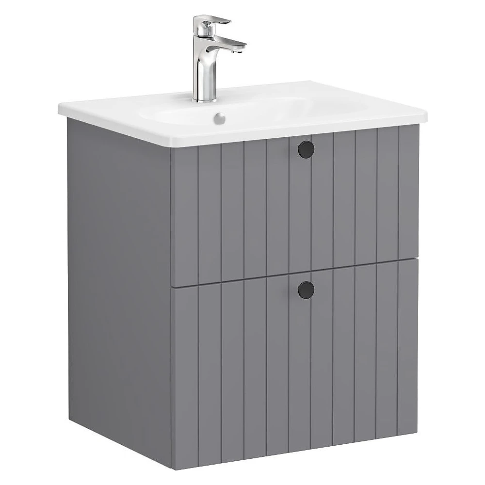 Vitra Root Groove 60 Cm Mat Gri İki Çekmeceli Yuvarlak Lavabolu Lavabo Dolabı