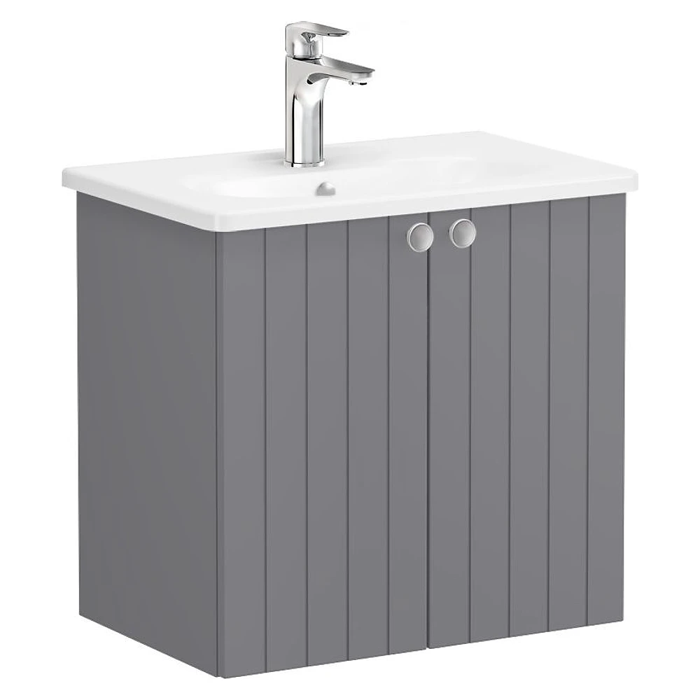 Vitra Root Groove 60 Cm Mat Gri İki Kapaklı Dar Yuvarlak Lavabolu Lavabo Dolabı