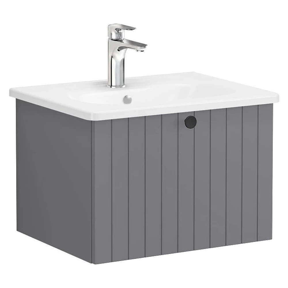 Vitra Root Groove 60 Cm Mat Gri Tek Çekmeceli Yuvarlak Lavabolu Lavabo Dolabı