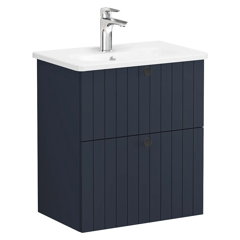 Vitra Root Groove 60 Cm Mat Lacivert İki Çekmeceli Dar Yuvarlak Lavabolu Lavabo Dolabı