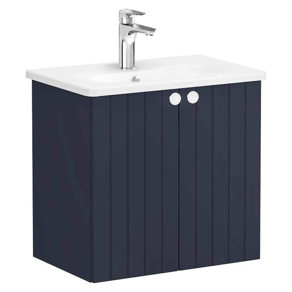 Vitra Root Groove 60 Cm Mat Lacivert İki Kapaklı Dar Yuvarlak Lavabolu Lavabo Dolabı
