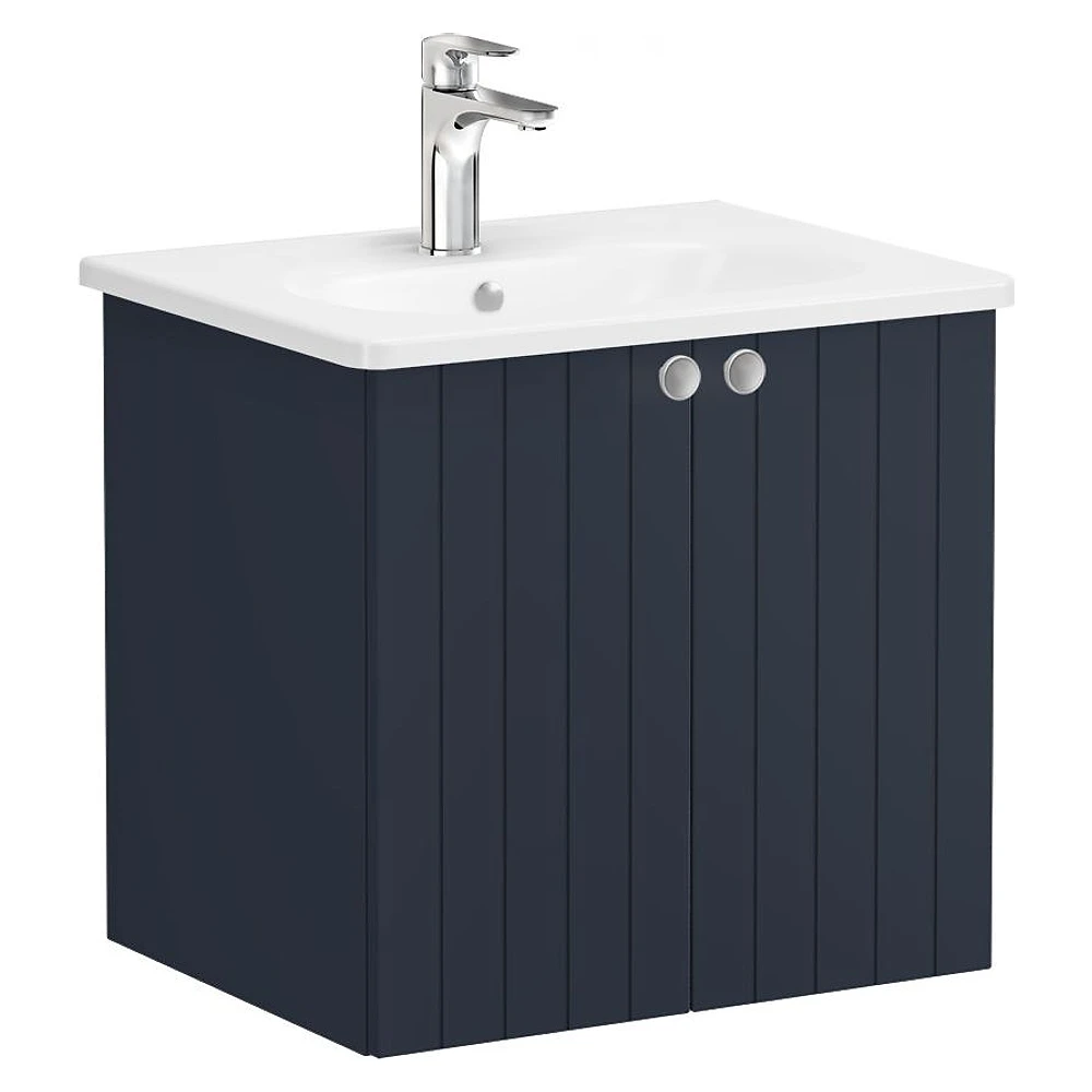Vitra Root Groove 60 Cm Mat Lacivert İki Kapaklı Yuvarlak Lavabolu Lavabo Dolabı