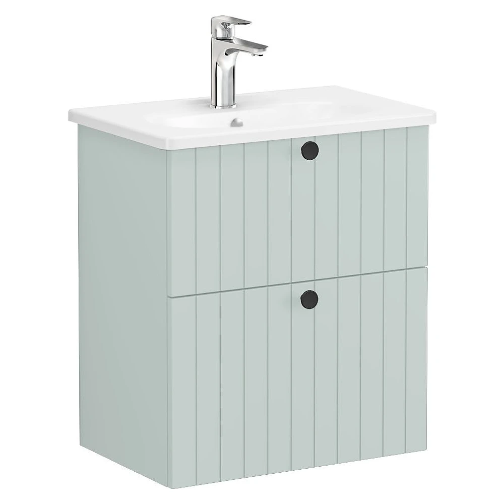 Vitra Root Groove 60 Cm Mat Retro Yeşil İki Çekmeceli Dar Yuvarlak Lavabolu Lavabo Dolabı