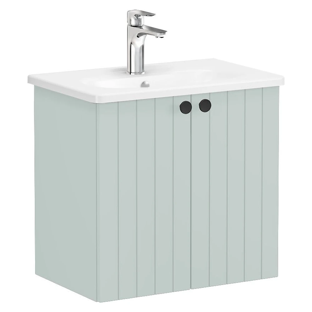 Vitra Root Groove 60 Cm Mat Retro Yeşil İki Kapaklı Dar Yuvarlak Lavabolu Lavabo Dolabı