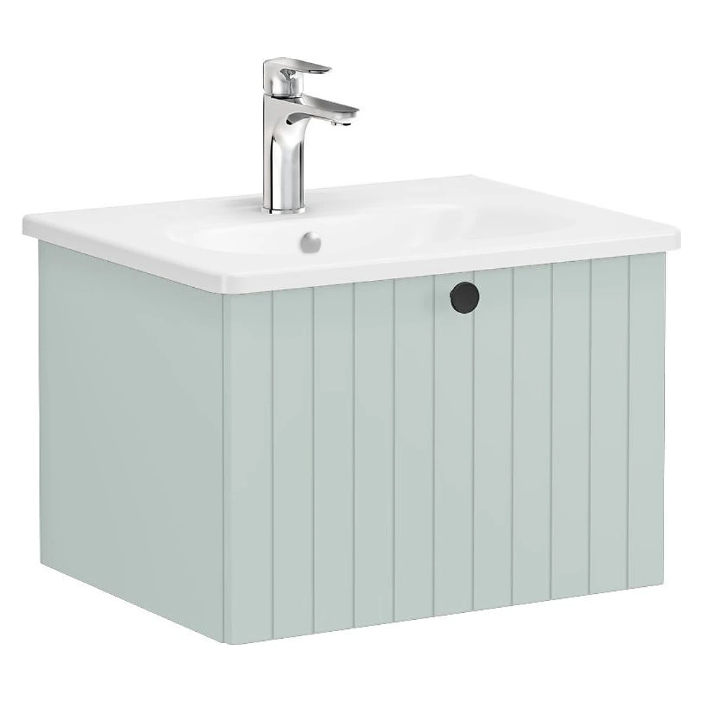 Vitra Root Groove 60 Cm Mat Retro Yeşil Tek Çekmeceli Yuvarlak Lavabolu Lavabo Dolabı