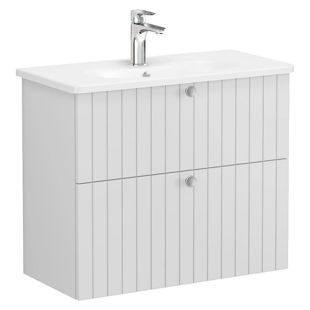 Vitra Root Groove 80 Cm Mat Açık Gri İki Çekmeceli Dar Yuvarlak Lavabolu Lavabo Dolabı