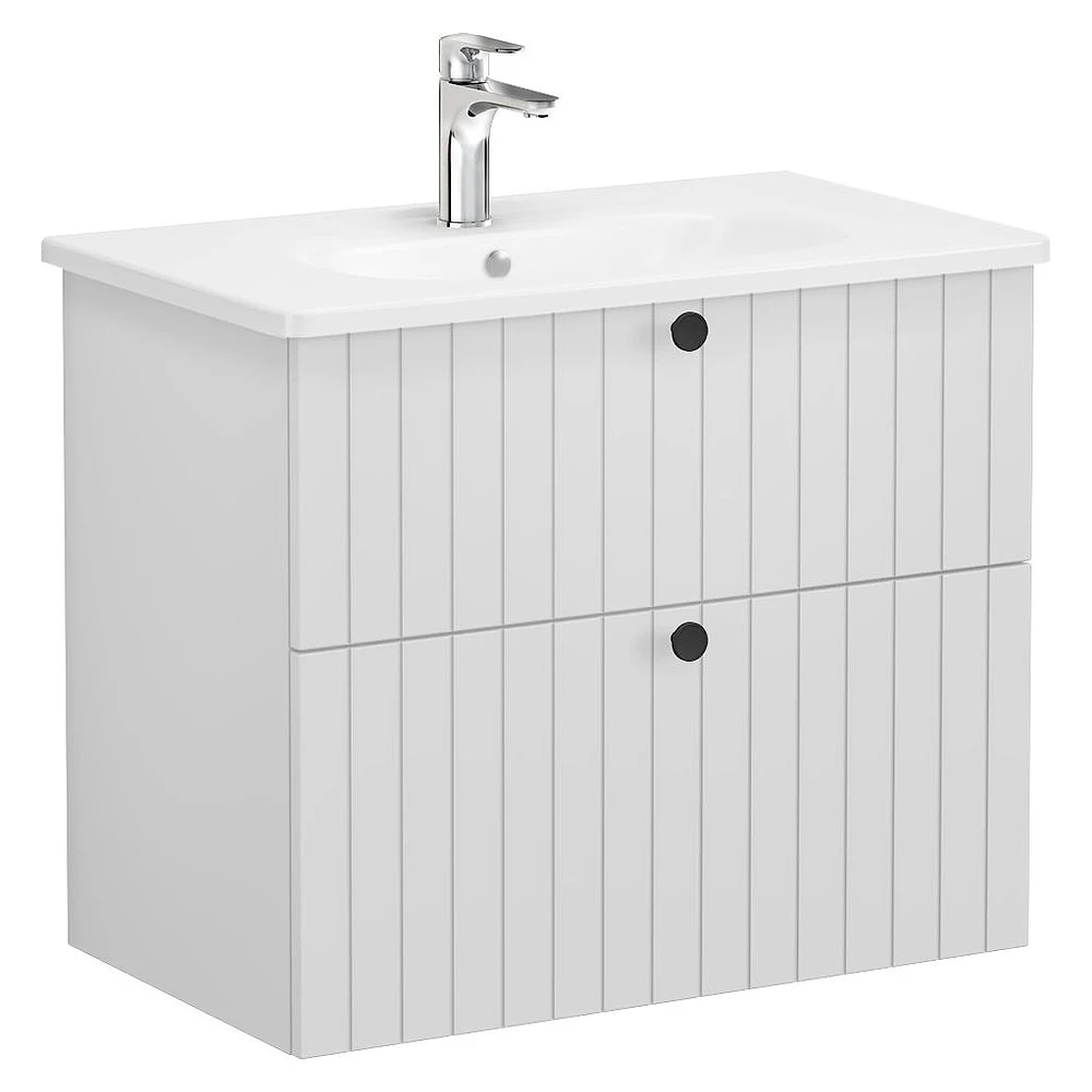 Vitra Root Groove 80 Cm Mat Açık Gri İki Çekmeceli Yuvarlak Lavabolu Lavabo Dolabı