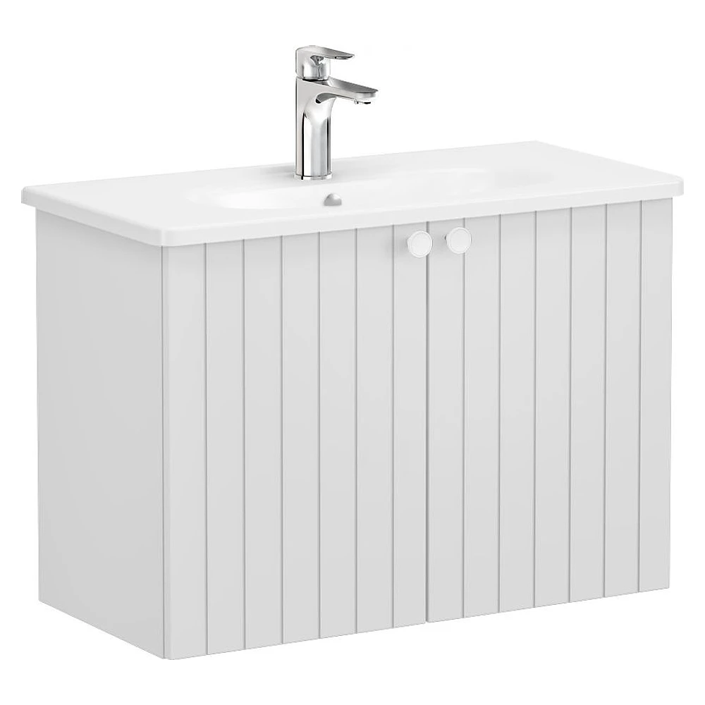 Vitra Root Groove 80 Cm Mat Açık Gri İki Kapaklı Dar Yuvarlak Lavabolu Lavabo Dolabı