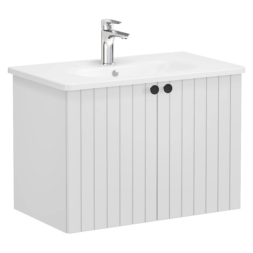 Vitra Root Groove 80 Cm Mat Açık Gri İki Kapaklı Yuvarlak Lavabolu Lavabo Dolabı