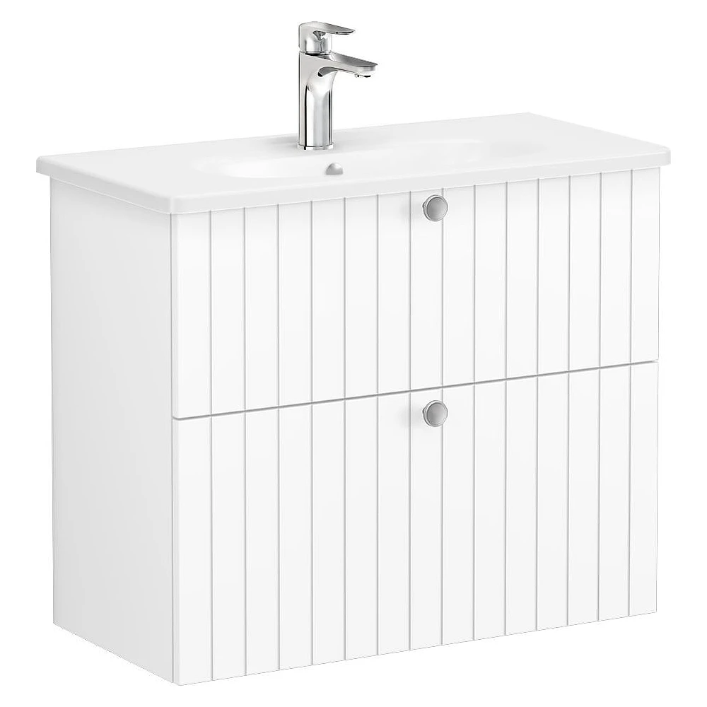 Vitra Root Groove 80 Cm Mat Beyaz İki Çekmeceli Dar Yuvarlak Lavabolu Lavabo Dolabı