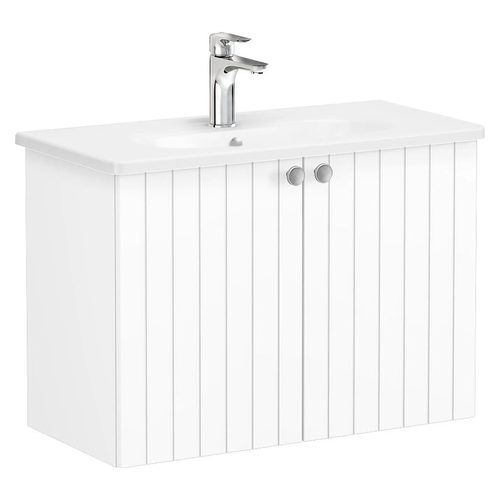 Vitra Root Groove 80 Cm Mat Beyaz İki Kapaklı Dar Yuvarlak Lavabolu Lavabo Dolabı