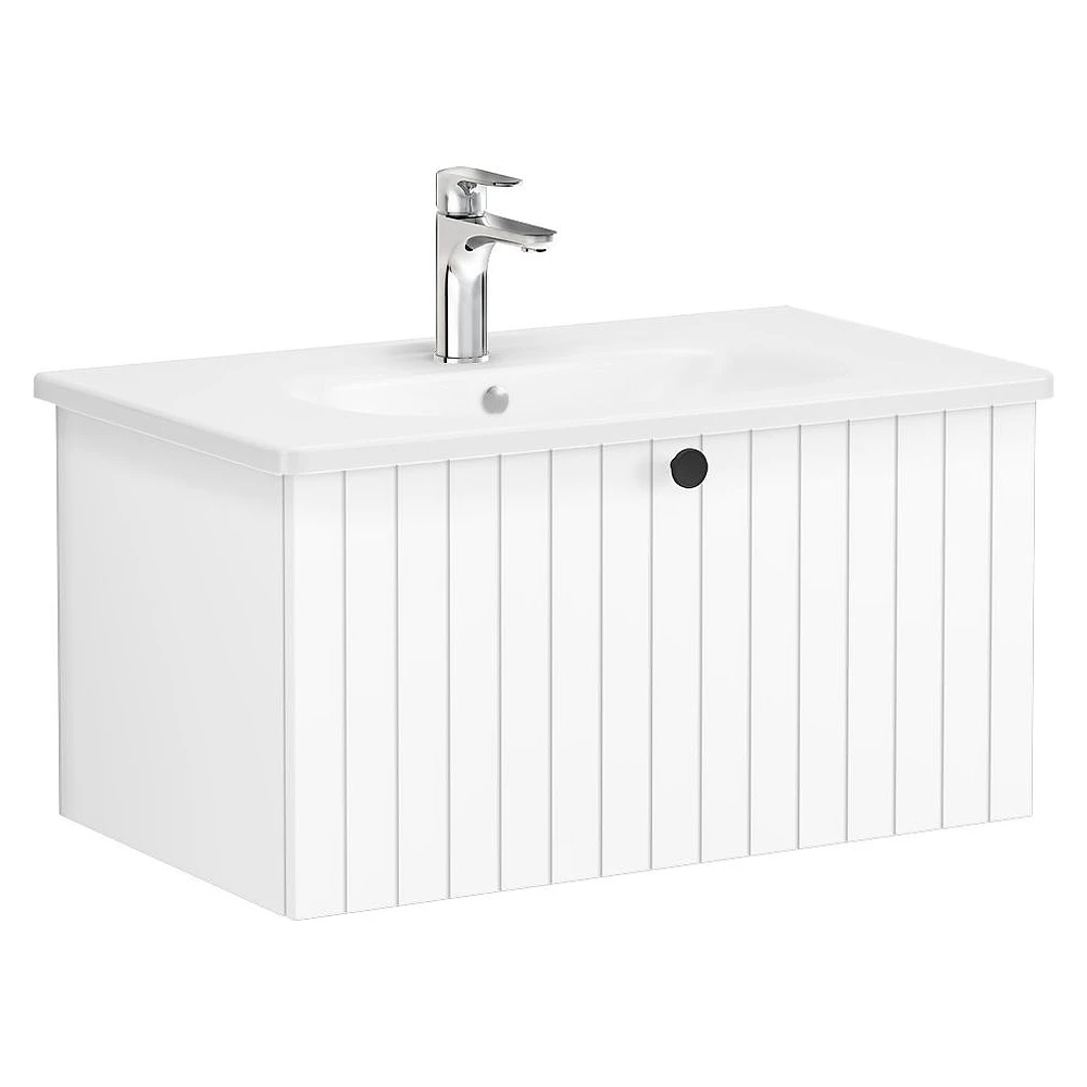 Vitra Root Groove 80 Cm Mat Beyaz Tek Çekmeceli Yuvarlak Lavabolu Lavabo Dolabı