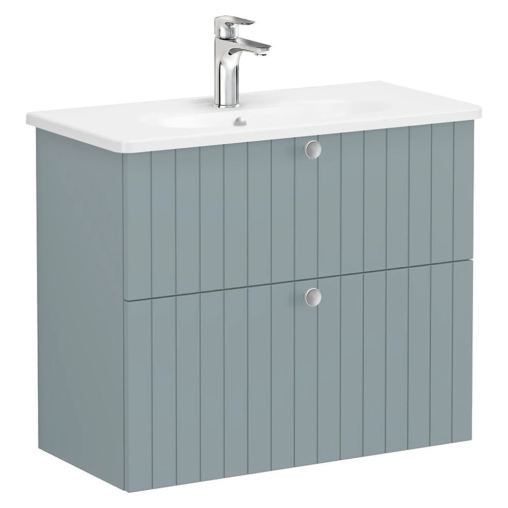 Vitra Root Groove 80 Cm Mat Fiyord Yeşili İki Çekmeceli Dar Yuvarlak Lavabolu Lavabo Dolabı