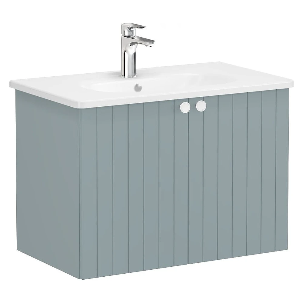 Vitra Root Groove 80 Cm Mat Fiyord Yeşili İki Kapaklı Yuvarlak Lavabolu Lavabo Dolabı