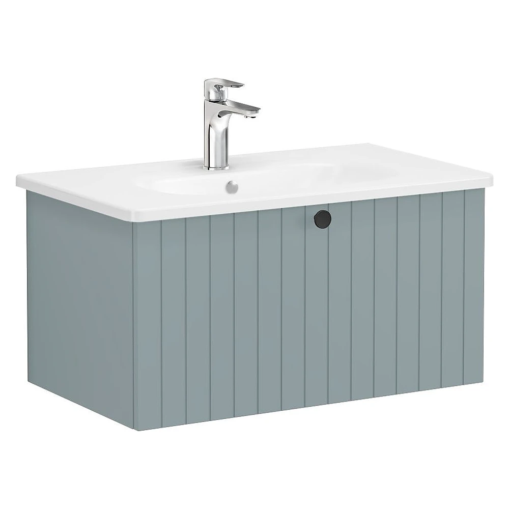 Vitra Root Groove 80 Cm Mat Fiyord Yeşili Tek Çekmeceli Yuvarlak Lavabolu Lavabo Dolabı