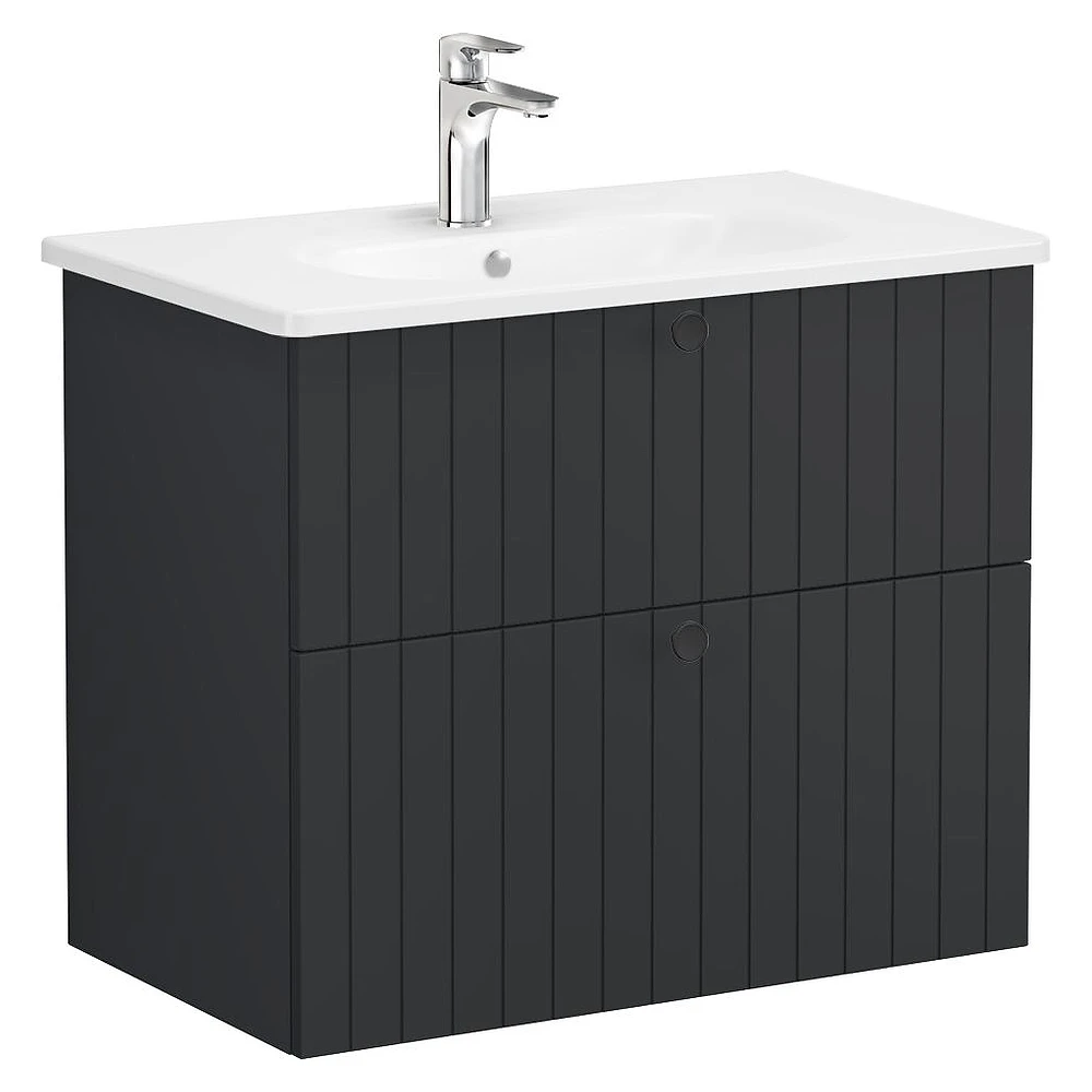 Vitra Root Groove 80 Cm Mat Grafit İki Çekmeceli Yuvarlak Lavabolu Lavabo Dolabı