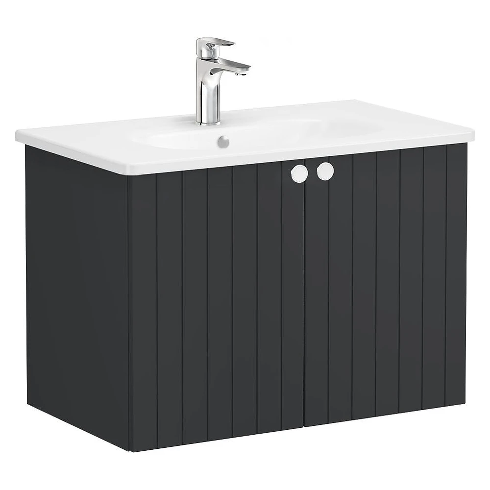 Vitra Root Groove 80 Cm Mat Grafit İki Kapaklı Yuvarlak Lavabolu Lavabo Dolabı