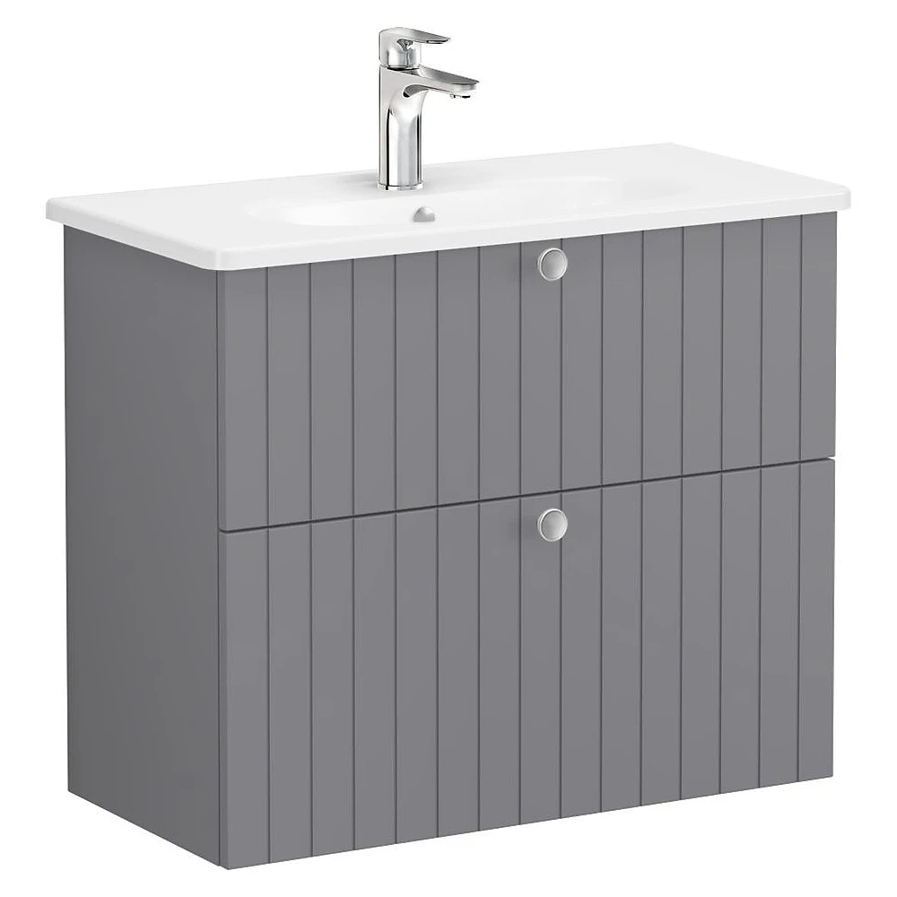 Vitra Root Groove 80 Cm Mat Gri İki Çekmeceli Dar Yuvarlak Lavabolu Lavabo Dolabı