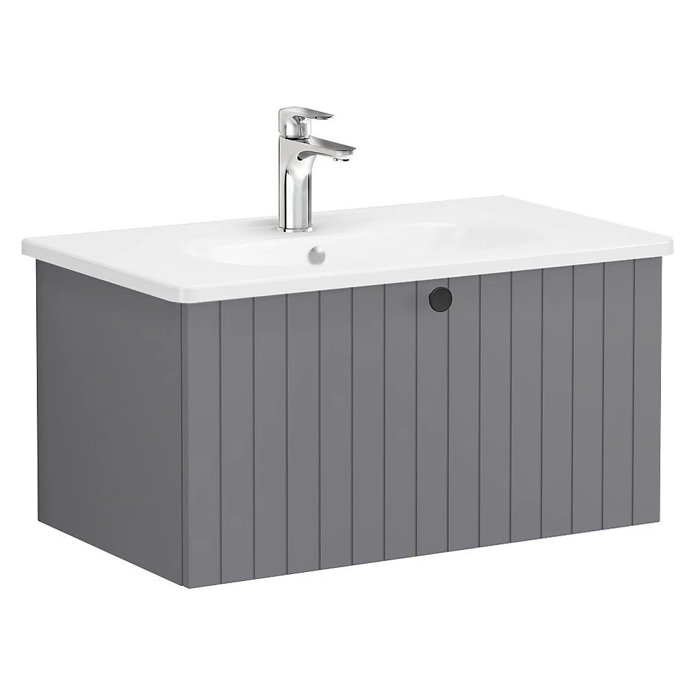 Vitra Root Groove 80 Cm Mat Gri Tek Çekmeceli Yuvarlak Lavabolu Lavabo Dolabı