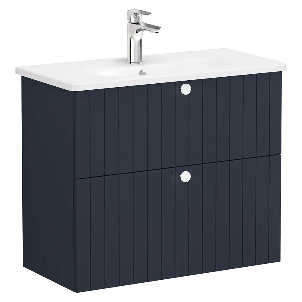 Vitra Root Groove 80 Cm Mat Lacivert İki Çekmeceli Dar Yuvarlak Lavabolu Lavabo Dolabı