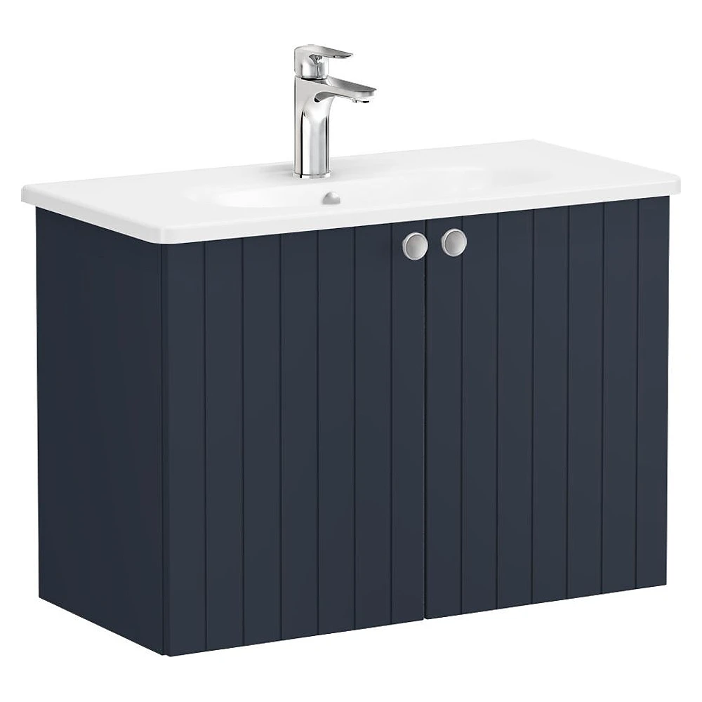 Vitra Root Groove 80 Cm Mat Lacivert İki Kapaklı Dar Yuvarlak Lavabolu Lavabo Dolabı