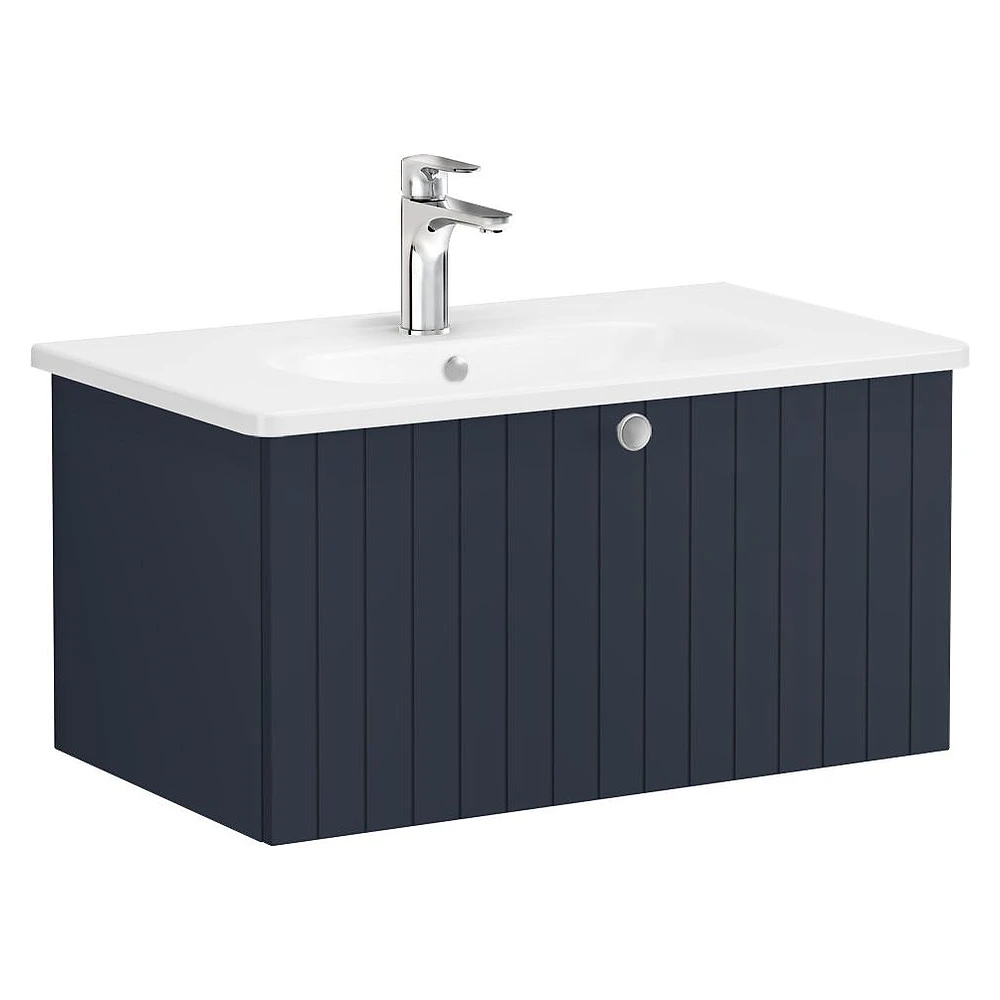 Vitra Root Groove 80 Cm Mat Lacivert Tek Çekmeceli Yuvarlak Lavabolu Lavabo Dolabı