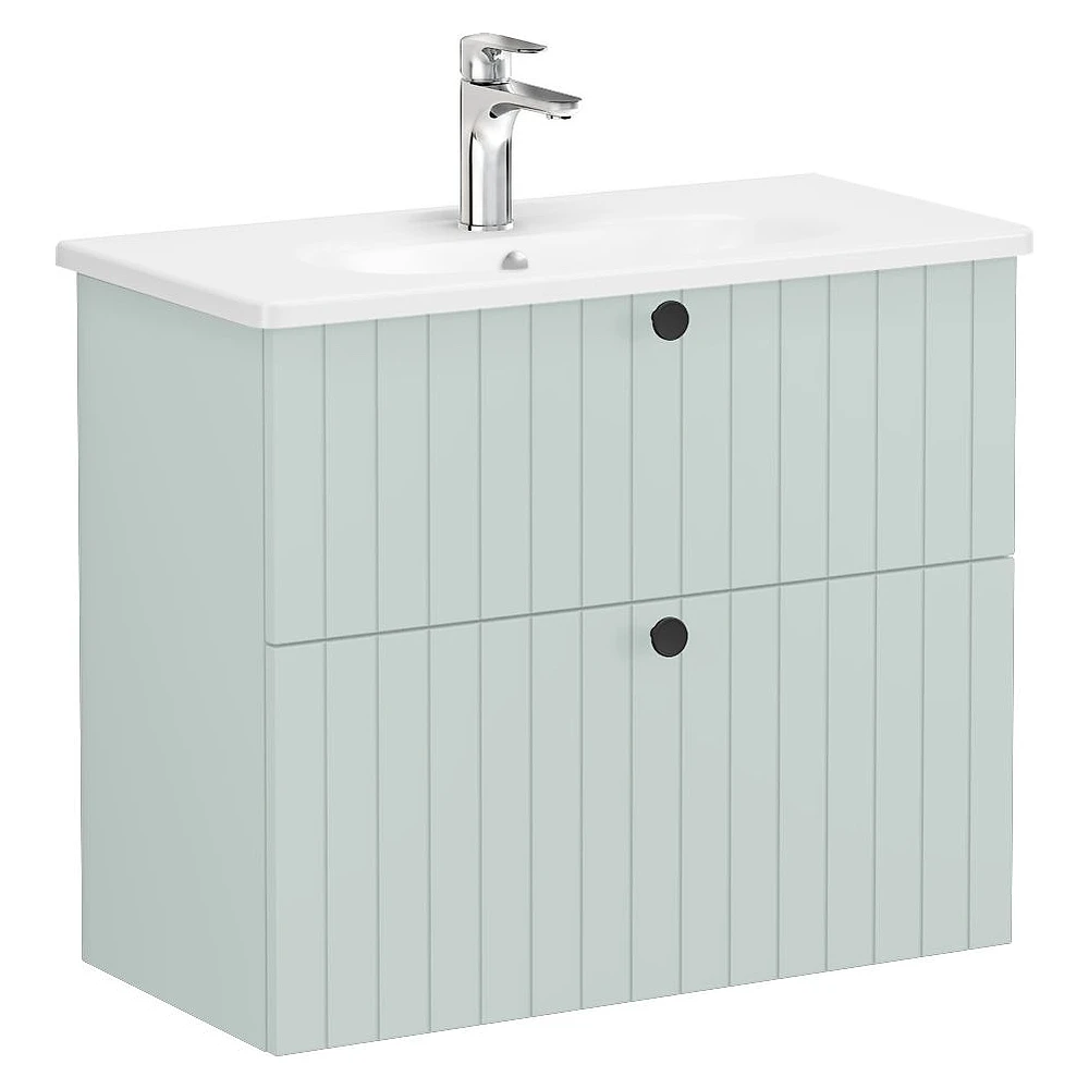 Vitra Root Groove 80 Cm Mat Retro Yeşil İki Çekmeceli Dar Yuvarlak Lavabolu Lavabo Dolabı