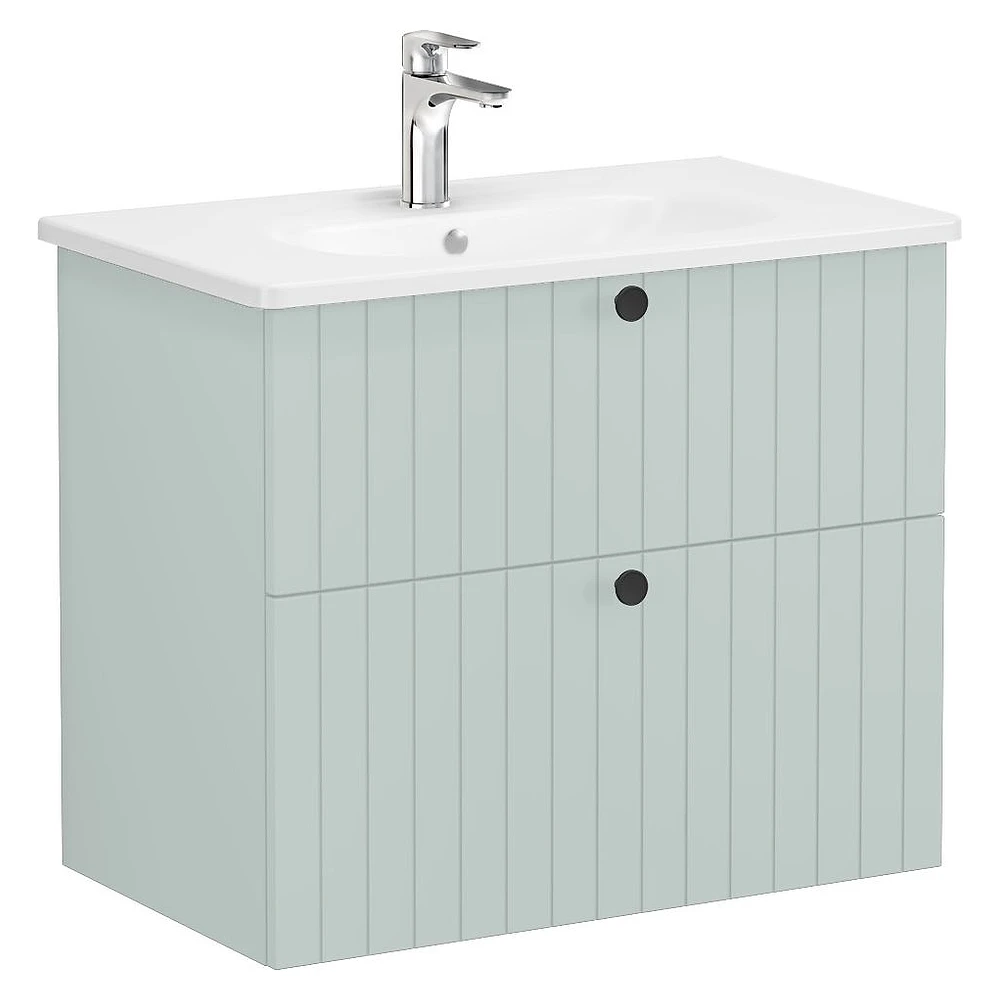 Vitra Root Groove 80 Cm Mat Retro Yeşil İki Çekmeceli Yuvarlak Lavabolu Lavabo Dolabı
