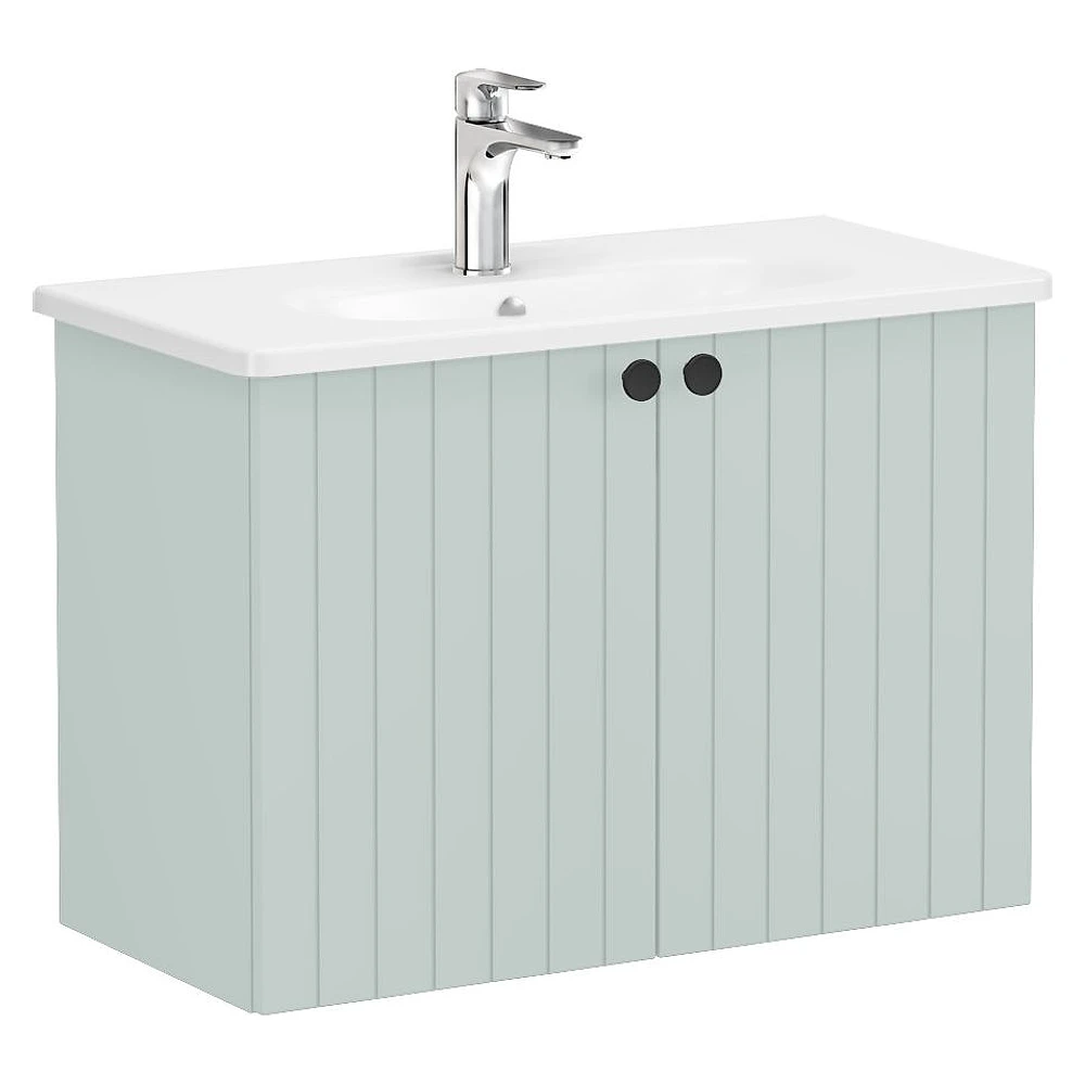 Vitra Root Groove 80 Cm Mat Retro Yeşil İki Kapaklı Dar Yuvarlak Lavabolu Lavabo Dolabı