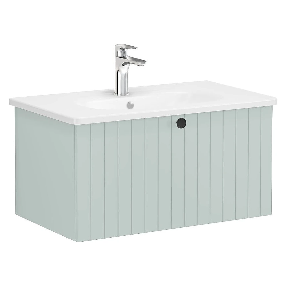 Vitra Root Groove 80 Cm Mat Retro Yeşil Tek Çekmeceli Yuvarlak Lavabolu Lavabo Dolabı