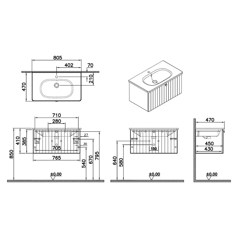 Vitra Root Groove 80 Cm Mat Retro Yeşil Tek Çekmeceli Yuvarlak Lavabolu Lavabo Dolabı 2