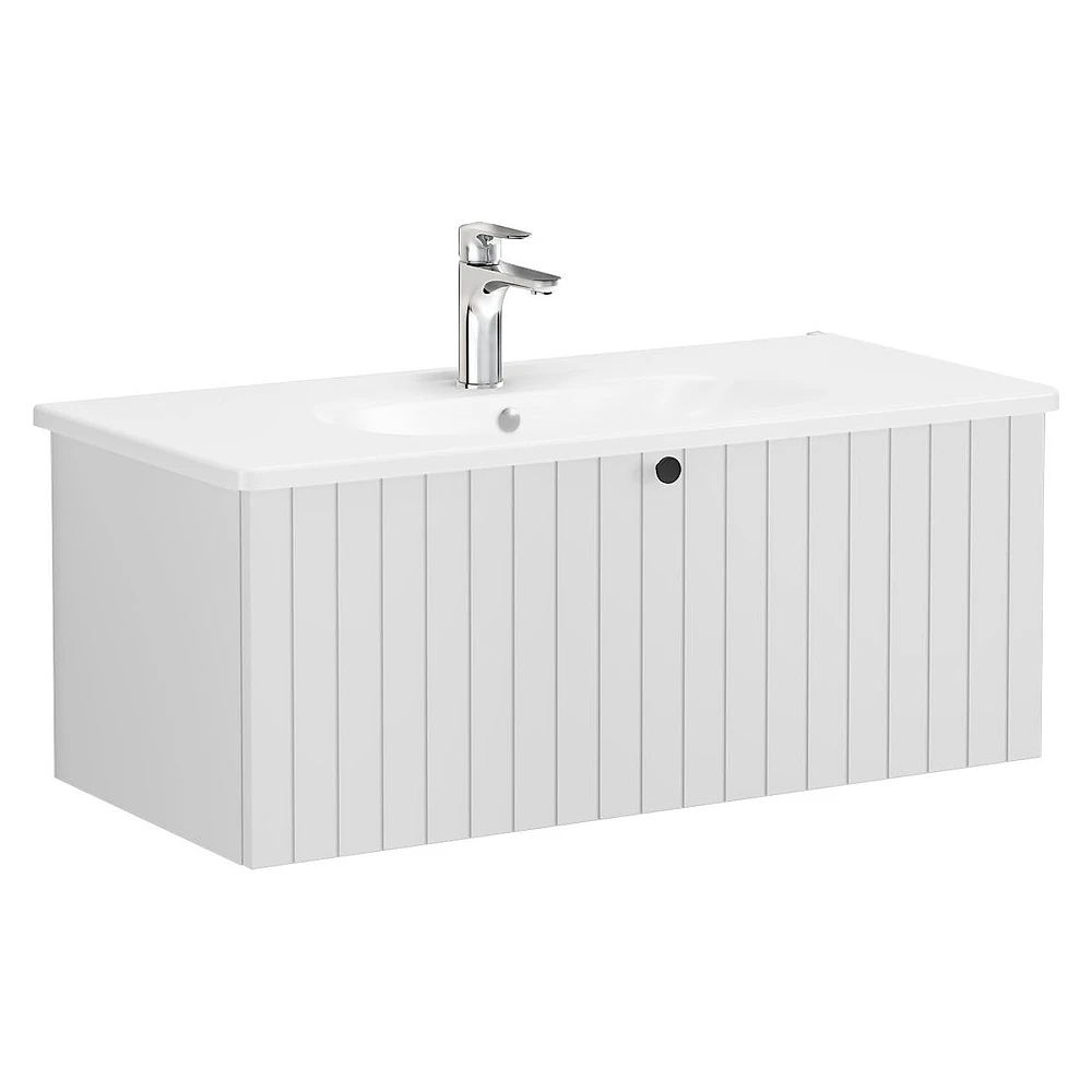 Vitra Root Groove 100 Cm Mat Açık Gri Tek Çekmeceli Yuvarlak Lavabolu Lavabo Dolabı