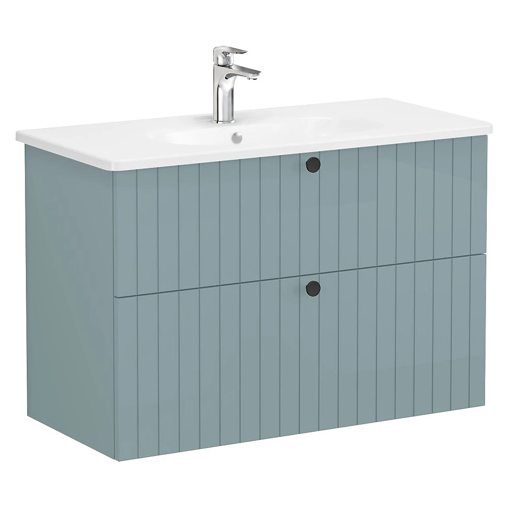 Vitra Root Groove 100 Cm Mat Fiyord Yeşili İki Çekmeceli Yuvarlak Lavabolu Lavabo Dolabı