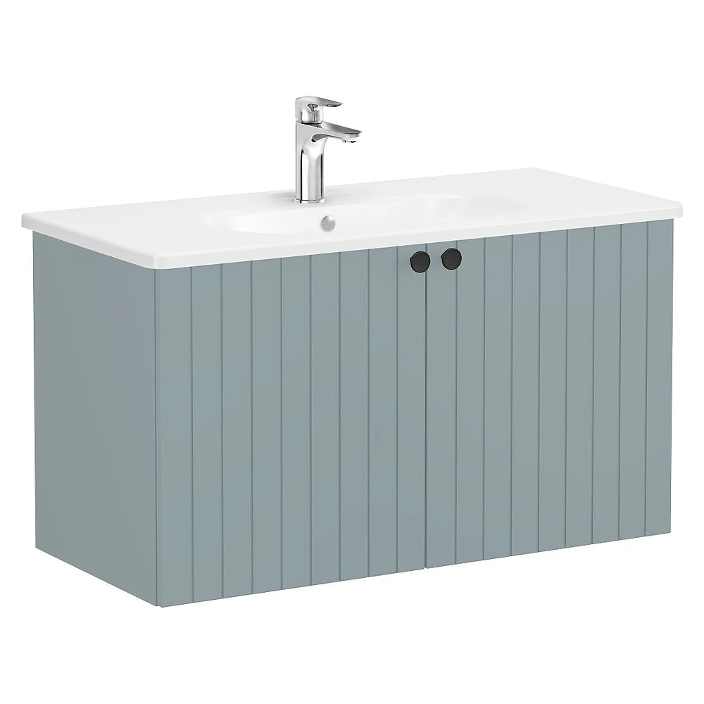 Vitra Root Groove 100 Cm Mat Fiyord Yeşili İki Kapaklı Yuvarlak Lavabolu Lavabo Dolabı