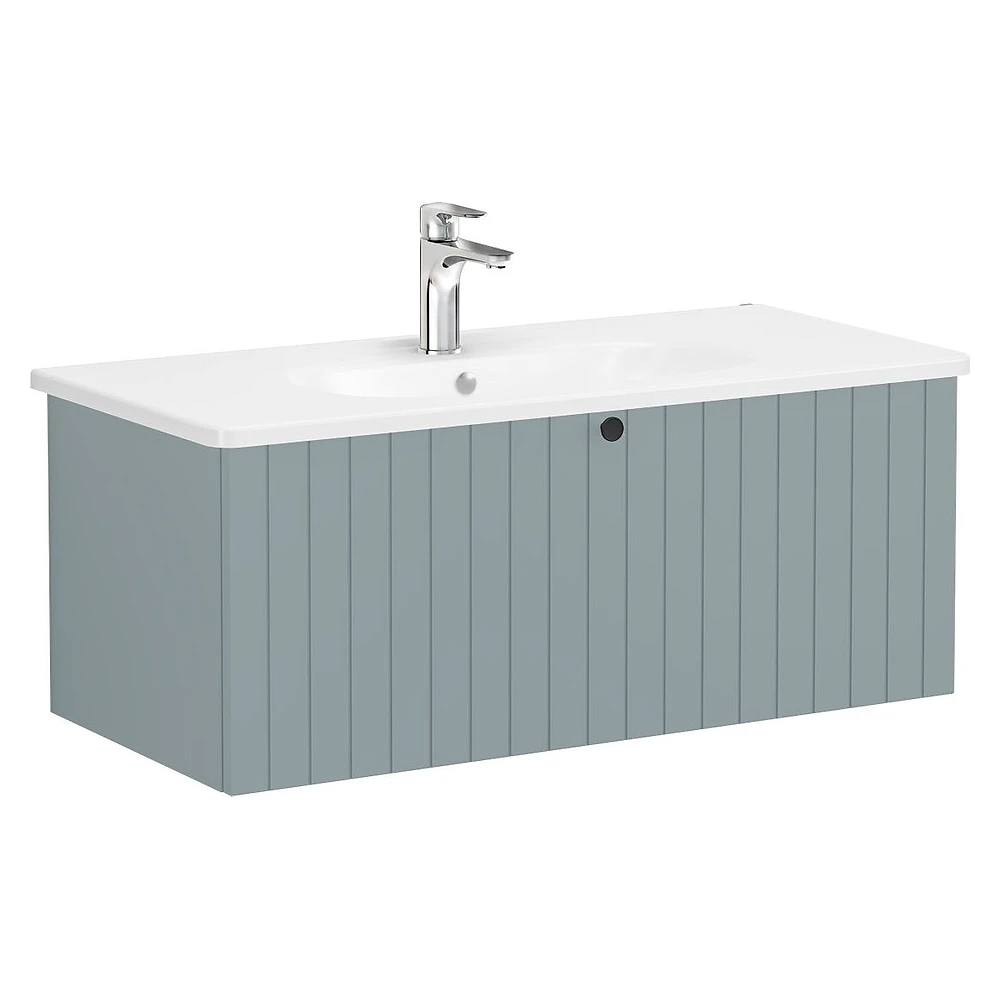 Vitra Root Groove 100 Cm Mat Fiyord Yeşili Tek Çekmeceli Yuvarlak Lavabolu Lavabo Dolabı