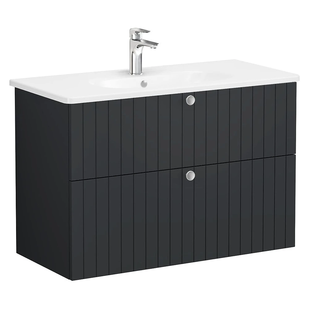 Vitra Root Groove 100 Cm Mat Grafit İki Çekmeceli Yuvarlak Lavabolu Lavabo Dolabı