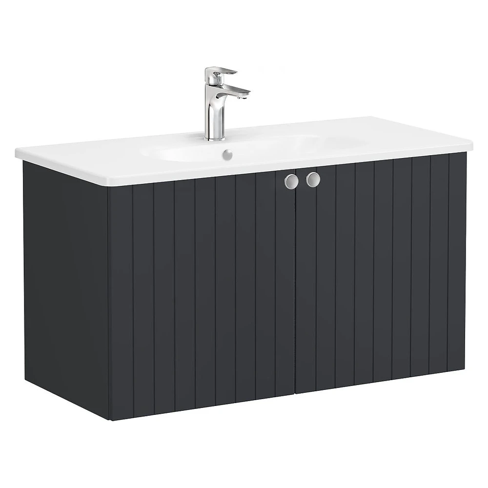 Vitra Root Groove 100 Cm Mat Grafit İki Kapaklı Yuvarlak Lavabolu Lavabo Dolabı