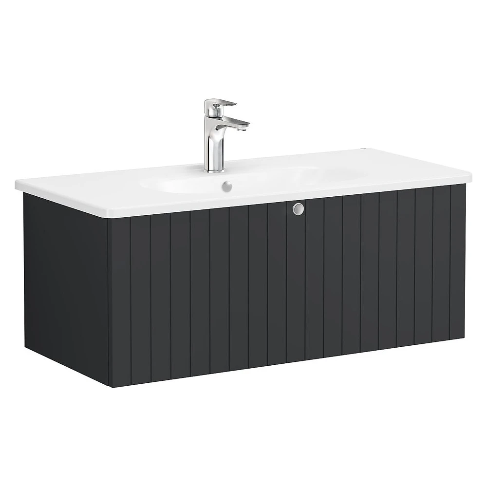 Vitra Root Groove 100 Cm Mat Grafit Tek Çekmeceli Yuvarlak Lavabolu Lavabo Dolabı