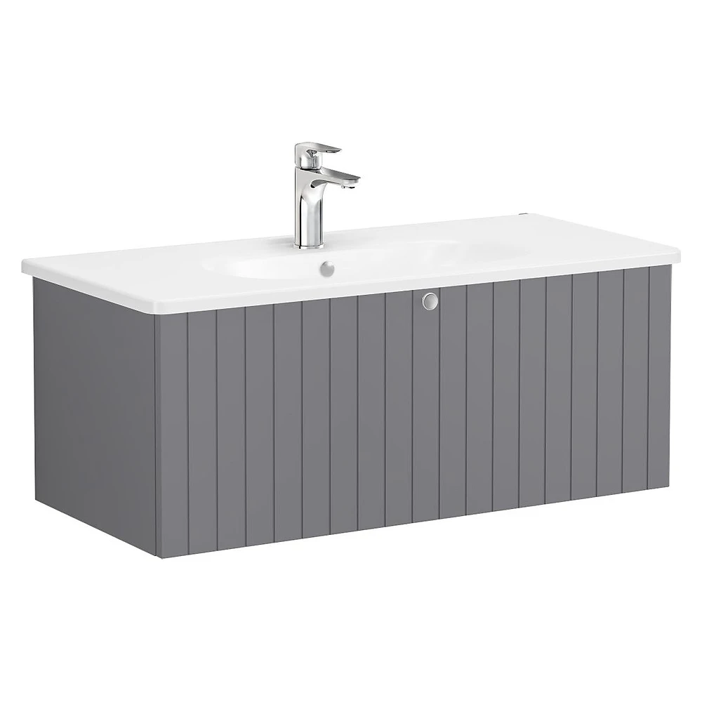 Vitra Root Groove 100 Cm Mat Gri Tek Çekmeceli Yuvarlak Lavabolu Lavabo Dolabı