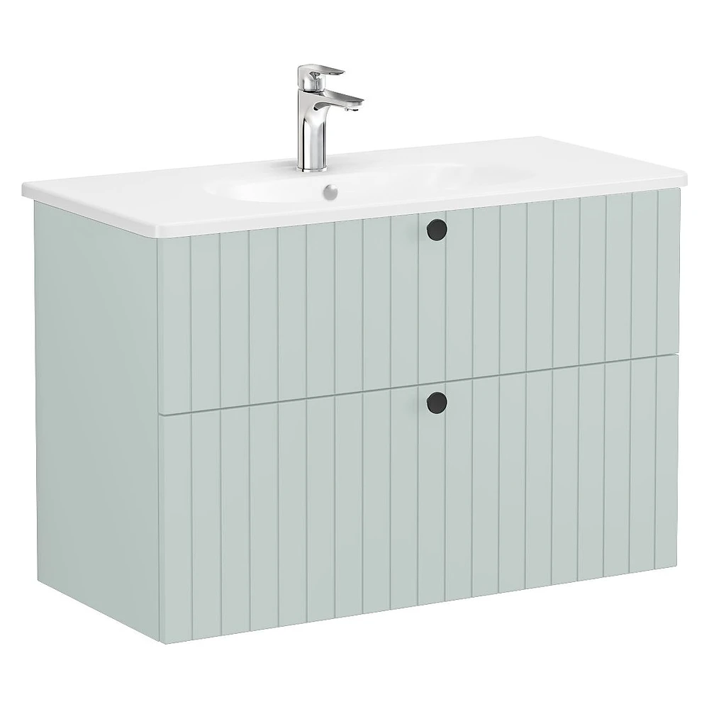 Vitra Root Groove 100 Cm Mat Retro Yeşil İki Çekmeceli Yuvarlak Lavabolu Lavabo Dolabı