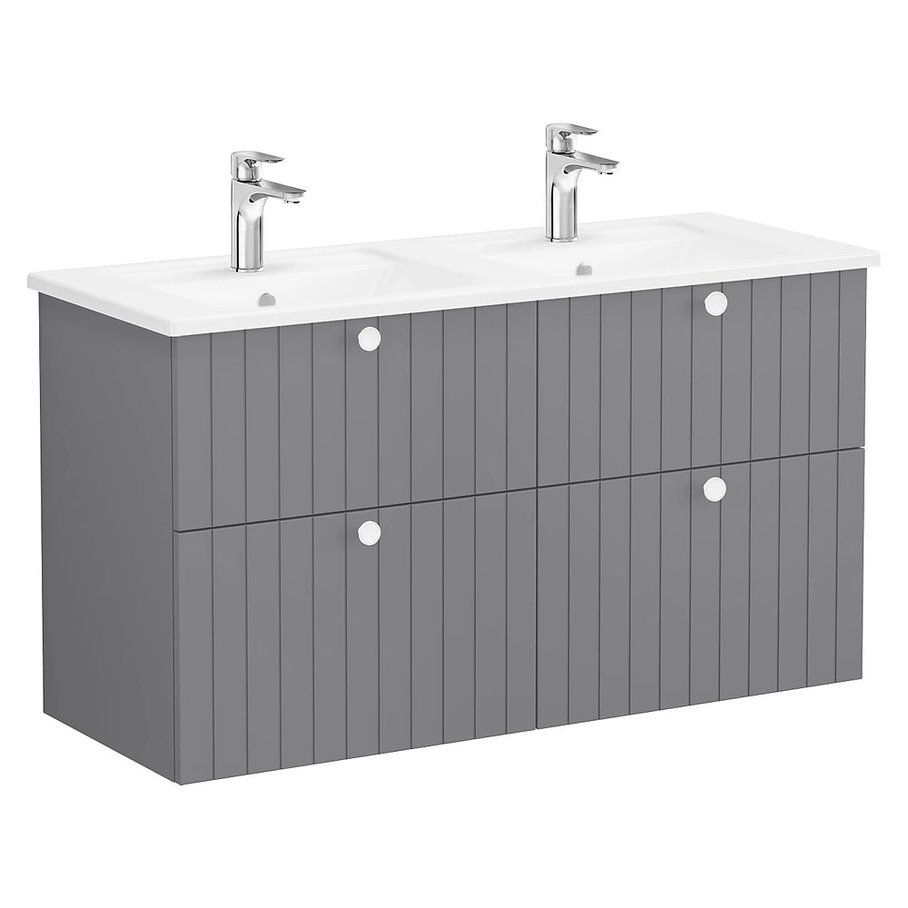 Vitra Root Groove 120 Cm Mat Gri Dört Çekmeceli Köşeli Lavabolu Lavabo Dolabı